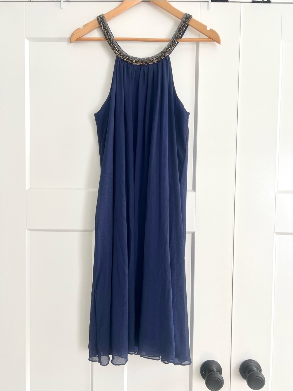 The Limited blue chiffon beaded halter-neck dress size M